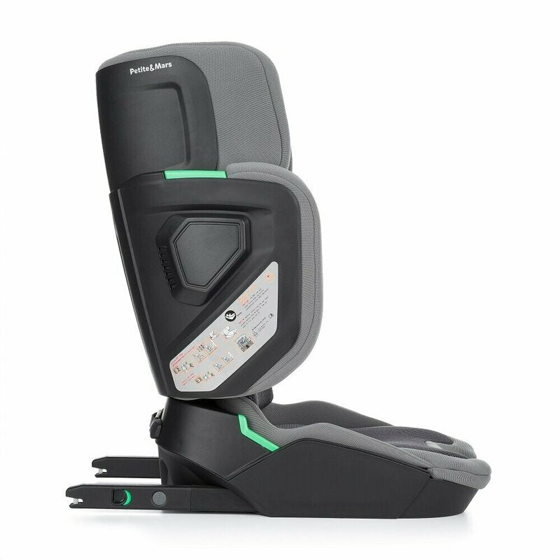 Scaun auto, Petite&Mars, Flex Pro i-Size, Orientare in directia sensului de mers, Tetiera reglabila in 8 pozitii, cu Isofix, Pliabil, R129, 100-150 cm, 3-12 ani, Gri
