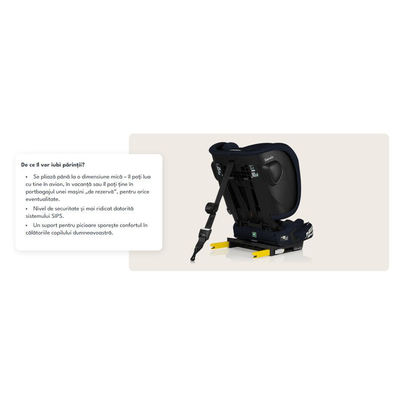 Scaun auto pliabil, Lionelo, Nelly, i-Size, 76- 150 cm, Tetiera reglabila in 15 pozitii, Spatar reglabil in 4 pozitii, Sisteme de fixare Isofix si Top Tether, Sezut lat si confortabil, Conform cu ECE R129, Negru