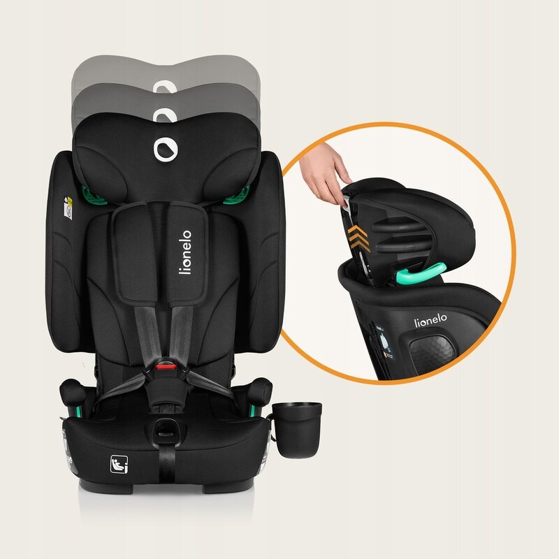 Scaun auto pliabil, Lionelo, Nelly, i-Size, 76- 150 cm, Tetiera reglabila in 15 pozitii, Spatar reglabil in 4 pozitii, Sisteme de fixare Isofix si Top Tether, Sezut lat si confortabil, Conform cu ECE R129, Negru - gogobaby.ro
