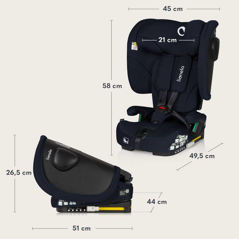 Scaun auto pliabil, Lionelo, Nelly, i-Size, 76- 150 cm, Tetiera reglabila in 15 pozitii, Spatar reglabil in 4 pozitii, Sisteme de fixare Isofix si Top Tether, Sezut lat si confortabil, Conform cu ECE R129, Albastru - gogobaby.ro