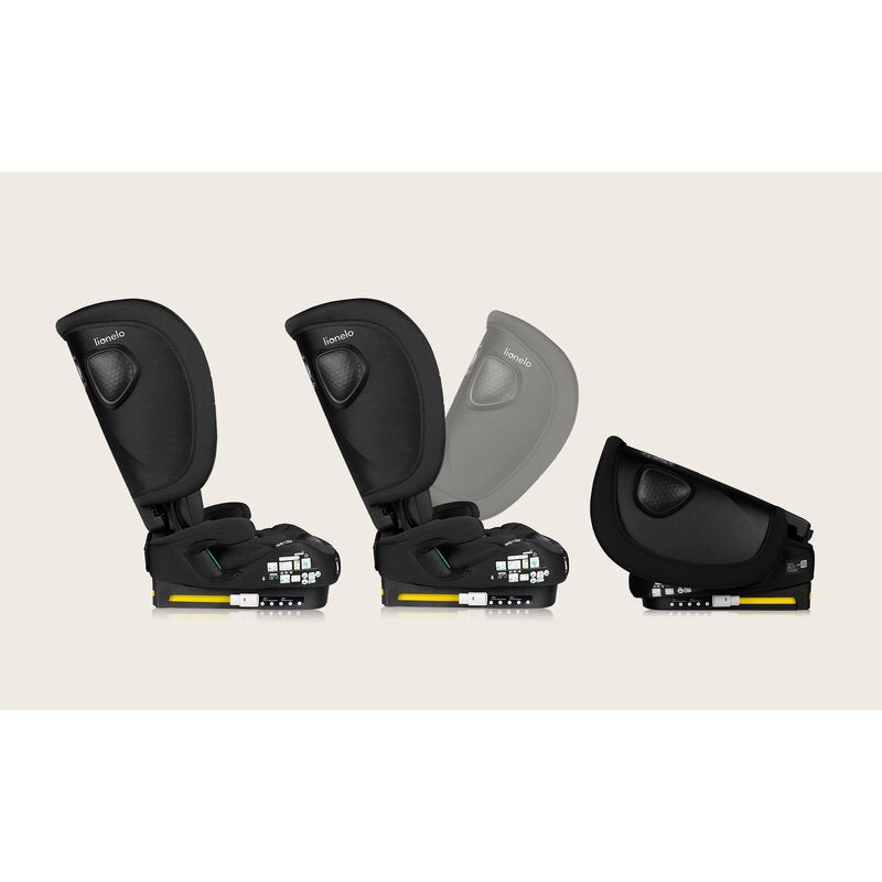 Scaun auto pliabil, Lionelo, Nelly, i-Size, 76- 150 cm, Tetiera reglabila in 15 pozitii, Spatar reglabil in 4 pozitii, Sisteme de fixare Isofix si Top Tether, Sezut lat si confortabil, Conform cu ECE R129, Negru - gogobaby.ro