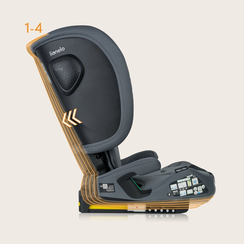 Scaun auto pliabil, Lionelo, Nelly, i-Size, 76- 150 cm, Tetiera reglabila in 15 pozitii, Spatar reglabil in 4 pozitii, Sisteme de fixare Isofix si Top Tether, Sezut lat si confortabil, Conform cu ECE R129, Gri - gogobaby.ro