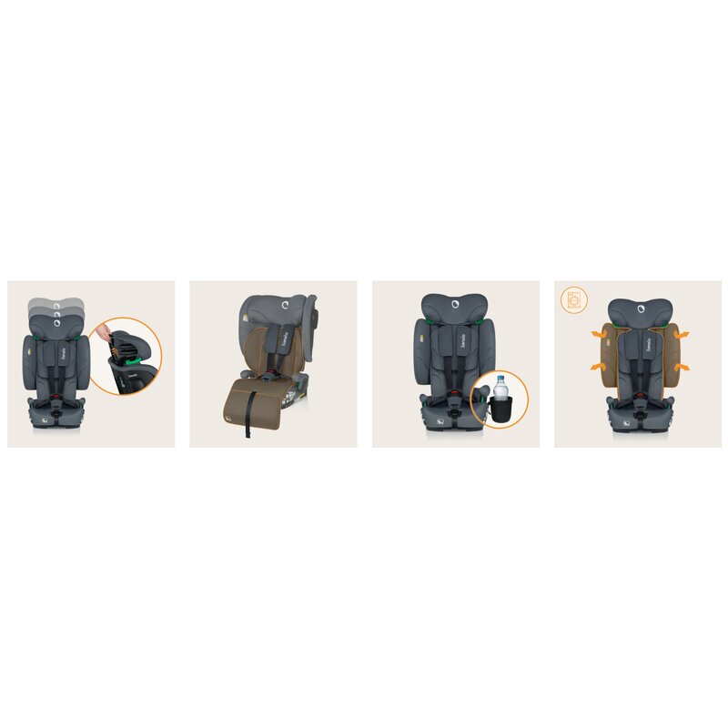 Scaun auto pliabil, Lionelo, Nelly, i-Size, 76- 150 cm, Tetiera reglabila in 15 pozitii, Spatar reglabil in 4 pozitii, Sisteme de fixare Isofix si Top Tether, Sezut lat si confortabil, Conform cu ECE R129, Gri - gogobaby.ro