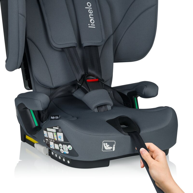 Scaun auto pliabil, Lionelo, Nelly, i-Size, 76- 150 cm, Tetiera reglabila in 15 pozitii, Spatar reglabil in 4 pozitii, Sisteme de fixare Isofix si Top Tether, Sezut lat si confortabil, Conform cu ECE R129, Gri