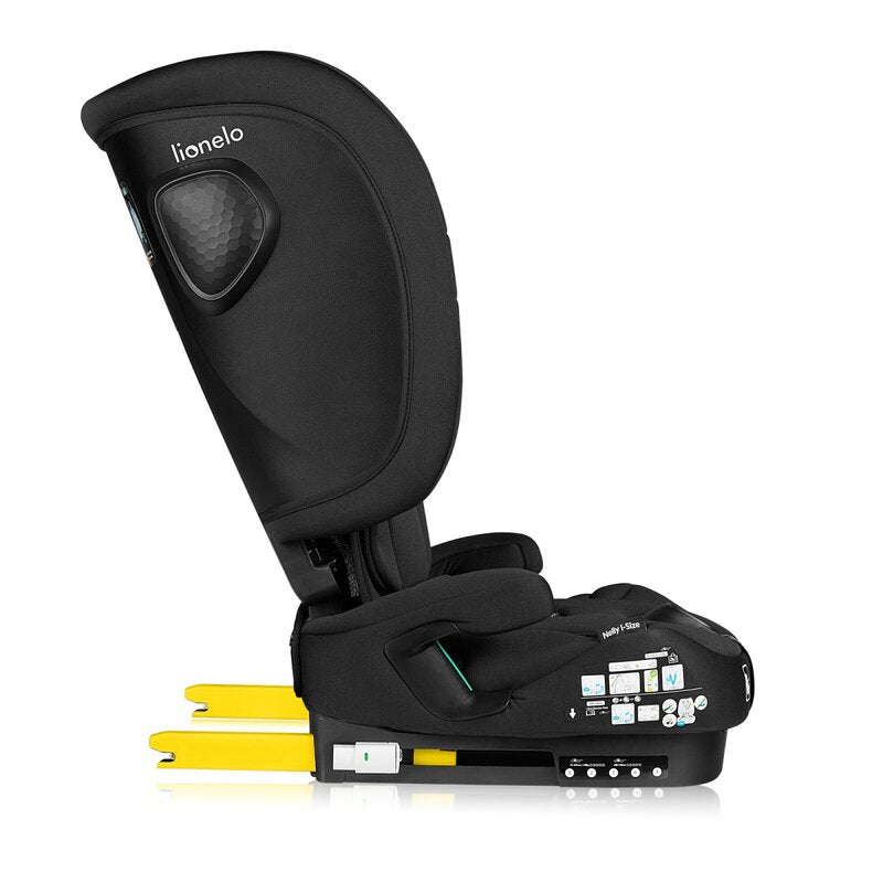 Scaun auto pliabil, Lionelo, Nelly, i-Size, 76- 150 cm, Tetiera reglabila in 15 pozitii, Spatar reglabil in 4 pozitii, Sisteme de fixare Isofix si Top Tether, Sezut lat si confortabil, Conform cu ECE R129, Negru - gogobaby.ro