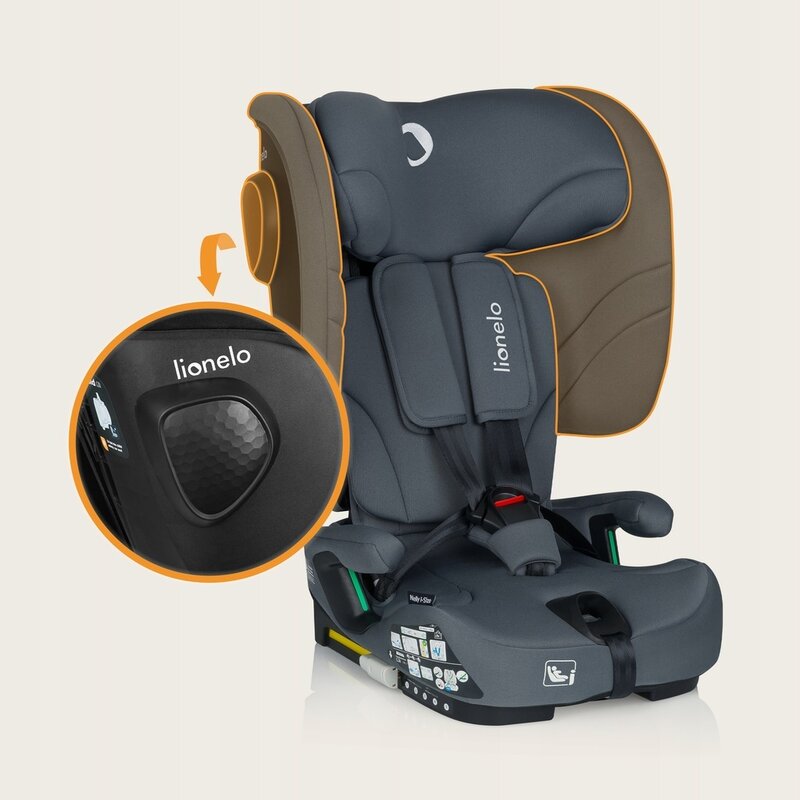 Scaun auto pliabil, Lionelo, Nelly, i-Size, 76- 150 cm, Tetiera reglabila in 15 pozitii, Spatar reglabil in 4 pozitii, Sisteme de fixare Isofix si Top Tether, Sezut lat si confortabil, Conform cu ECE R129, Gri - gogobaby.ro