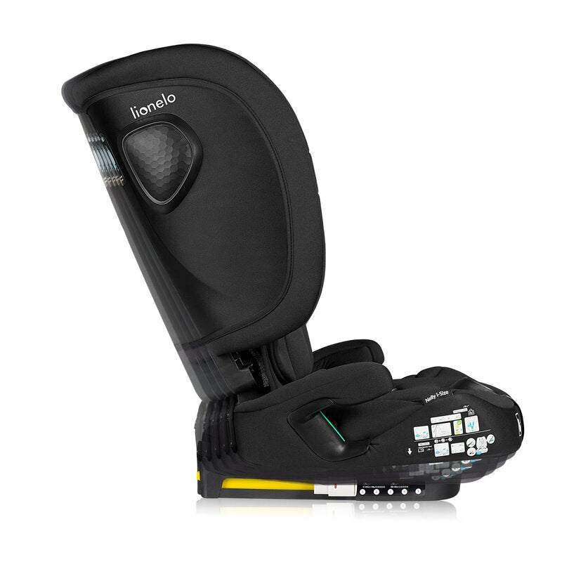 Scaun auto pliabil, Lionelo, Nelly, i-Size, 76- 150 cm, Tetiera reglabila in 15 pozitii, Spatar reglabil in 4 pozitii, Sisteme de fixare Isofix si Top Tether, Sezut lat si confortabil, Conform cu ECE R129, Negru - gogobaby.ro