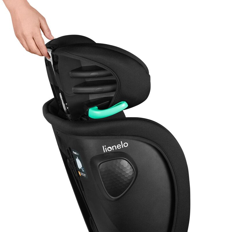 Scaun auto pliabil, Lionelo, Nelly, i-Size, 76- 150 cm, Tetiera reglabila in 15 pozitii, Spatar reglabil in 4 pozitii, Sisteme de fixare Isofix si Top Tether, Sezut lat si confortabil, Conform cu ECE R129, Negru - gogobaby.ro