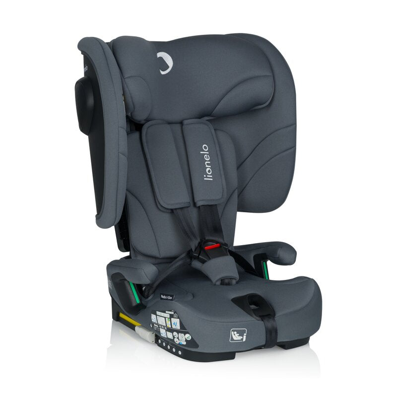 Scaun auto pliabil, Lionelo, Nelly, i-Size, 76- 150 cm, Tetiera reglabila in 15 pozitii, Spatar reglabil in 4 pozitii, Sisteme de fixare Isofix si Top Tether, Sezut lat si confortabil, Conform cu ECE R129, Gri - gogobaby.ro