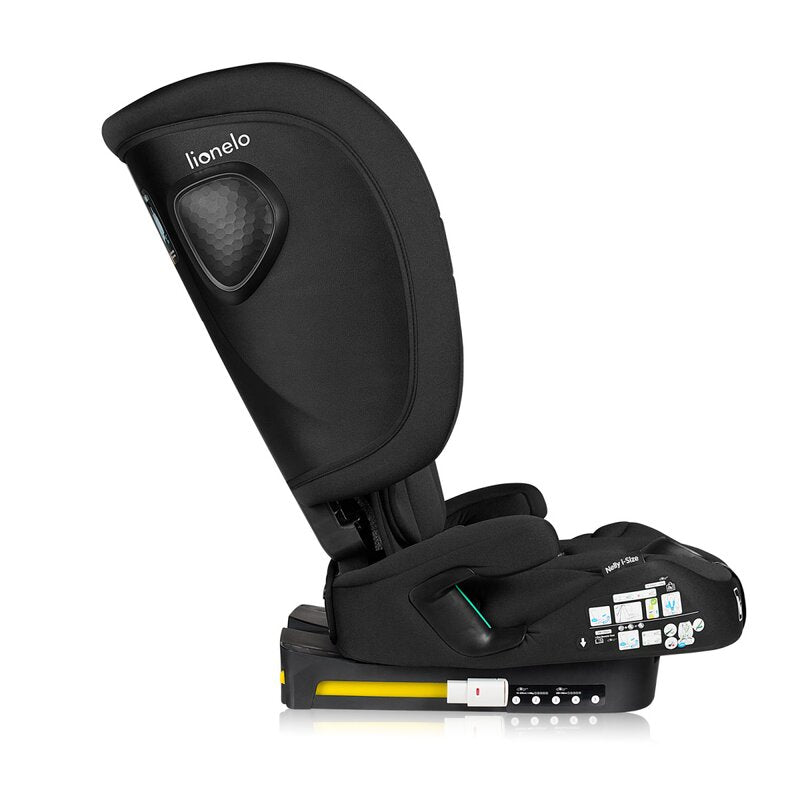 Scaun auto pliabil, Lionelo, Nelly, i-Size, 76- 150 cm, Tetiera reglabila in 15 pozitii, Spatar reglabil in 4 pozitii, Sisteme de fixare Isofix si Top Tether, Sezut lat si confortabil, Conform cu ECE R129, Negru - gogobaby.ro