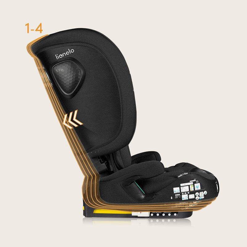Scaun auto pliabil, Lionelo, Nelly, i-Size, 76- 150 cm, Tetiera reglabila in 15 pozitii, Spatar reglabil in 4 pozitii, Sisteme de fixare Isofix si Top Tether, Sezut lat si confortabil, Conform cu ECE R129, Negru - gogobaby.ro