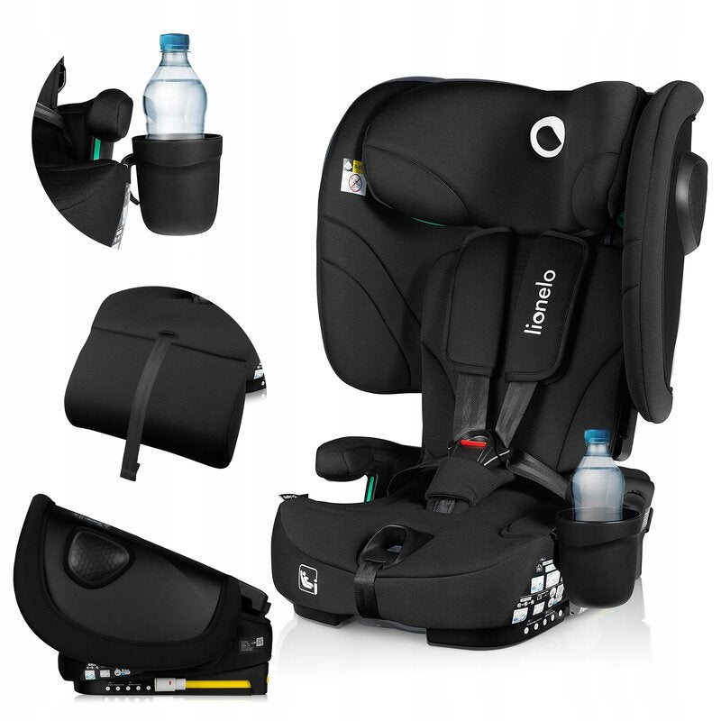 Scaun auto pliabil, Lionelo, Nelly, i-Size, 76- 150 cm, Tetiera reglabila in 15 pozitii, Spatar reglabil in 4 pozitii, Sisteme de fixare Isofix si Top Tether, Sezut lat si confortabil, Conform cu ECE R129, Negru - gogobaby.ro