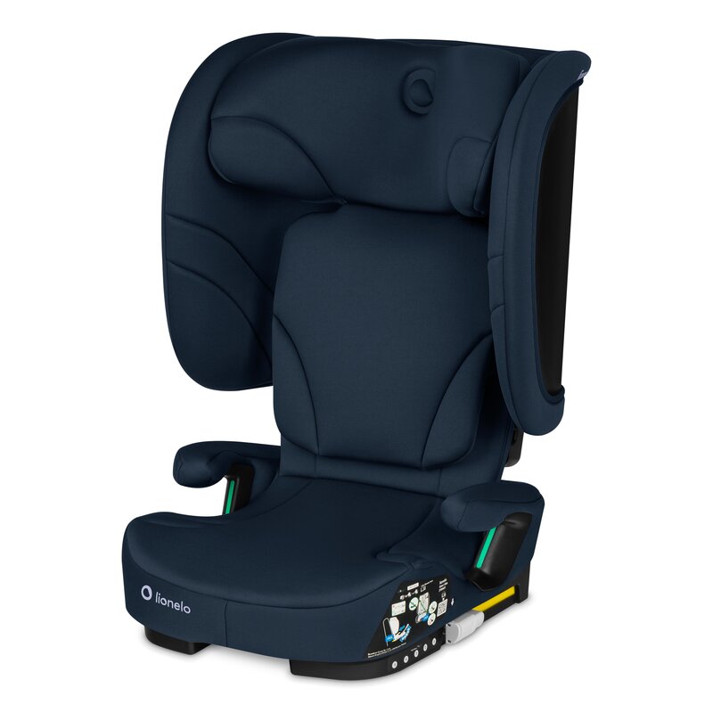 Scaun auto pliabil, Lionelo, Orin, i-Size, 100-150 cm, Tetiera reglabila in 14 pozitii, Spatar in 4 pozitii, Isofix+Top Tether, Sezut ergonomic, Husa transport, Suport sticla, Albastru