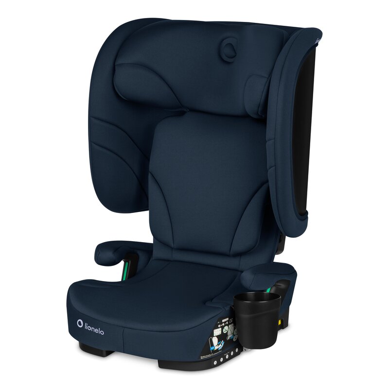 Scaun auto pliabil, Lionelo, Orin, i-Size, 100-150 cm, Tetiera reglabila in 14 pozitii, Spatar in 4 pozitii, Isofix+Top Tether, Sezut ergonomic, Husa transport, Suport sticla, Albastru