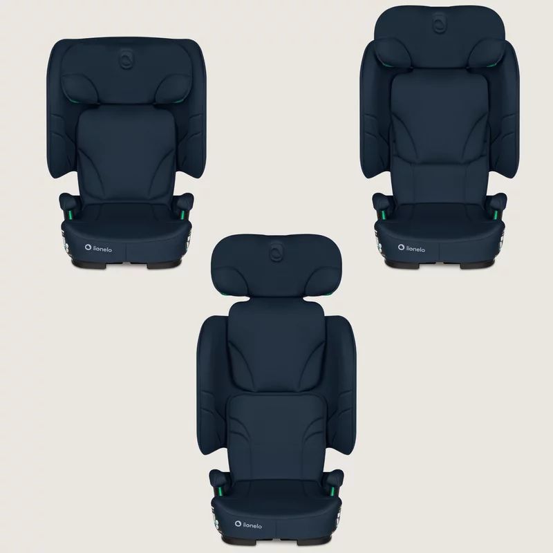 Scaun auto pliabil, Lionelo, Orin, i-Size, 100-150 cm, Tetiera reglabila in 14 pozitii, Spatar in 4 pozitii, Isofix+Top Tether, Sezut ergonomic, Husa transport, Suport sticla, Albastru