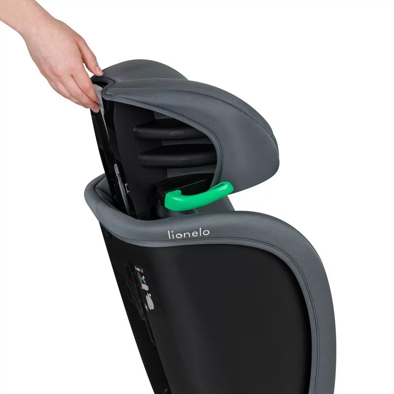 Scaun auto pliabil, Lionelo, Orin, i-Size, 100-150 cm, Tetiera reglabila in 14 pozitii, Spatar in 4 pozitii, Isofix+Top Tether, Sezut ergonomic, Husa transport, Suport sticla, Gri Grafit - gogobaby.ro