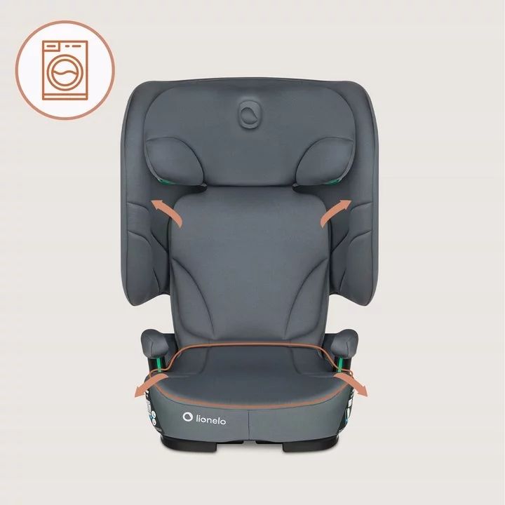 Scaun auto pliabil, Lionelo, Orin, i-Size, 100-150 cm, Tetiera reglabila in 14 pozitii, Spatar in 4 pozitii, Isofix+Top Tether, Sezut ergonomic, Husa transport, Suport sticla, Gri Grafit - gogobaby.ro