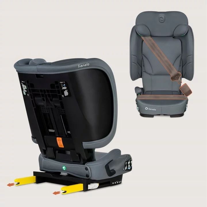 Scaun auto pliabil, Lionelo, Orin, i-Size, 100-150 cm, Tetiera reglabila in 14 pozitii, Spatar in 4 pozitii, Isofix+Top Tether, Sezut ergonomic, Husa transport, Suport sticla, Gri Grafit - gogobaby.ro