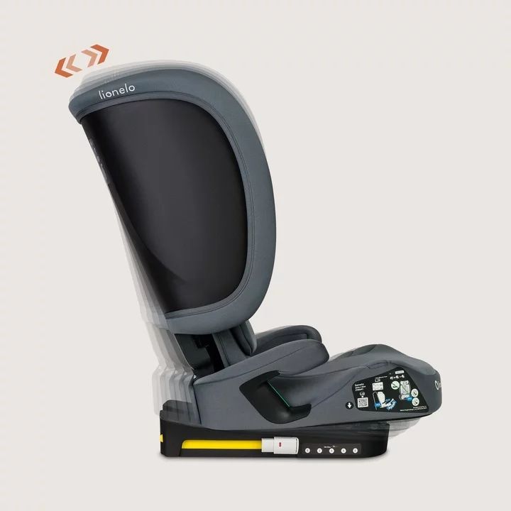 Scaun auto pliabil, Lionelo, Orin, i-Size, 100-150 cm, Tetiera reglabila in 14 pozitii, Spatar in 4 pozitii, Isofix+Top Tether, Sezut ergonomic, Husa transport, Suport sticla, Gri Grafit - gogobaby.ro