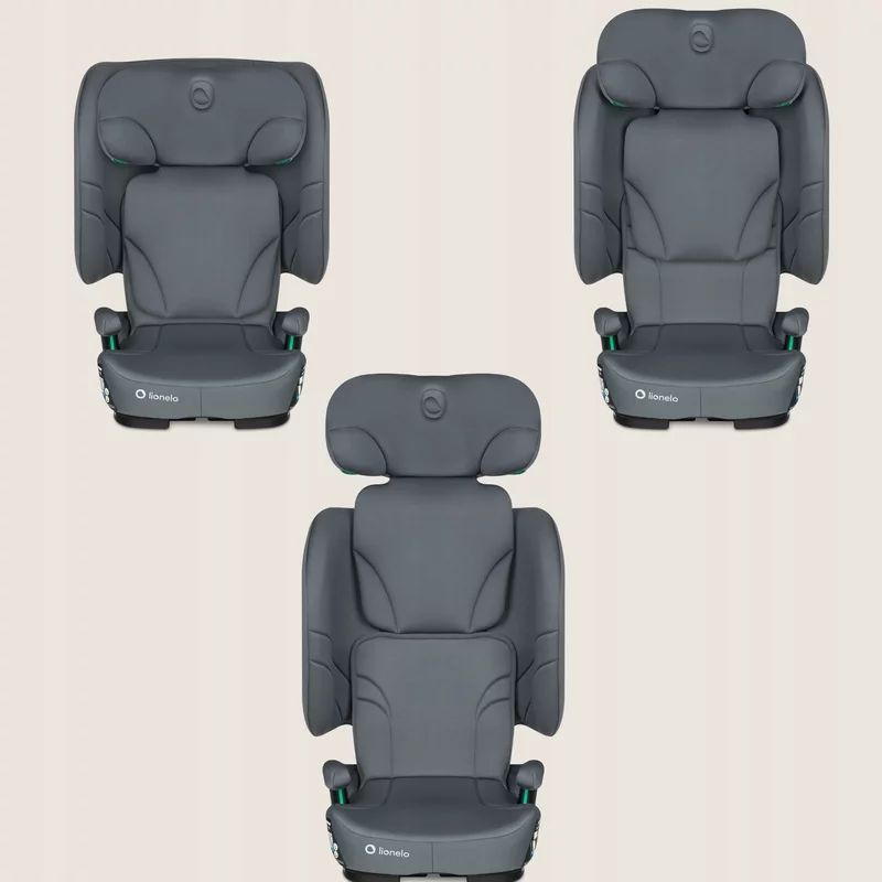Scaun auto pliabil, Lionelo, Orin, i-Size, 100-150 cm, Tetiera reglabila in 14 pozitii, Spatar in 4 pozitii, Isofix+Top Tether, Sezut ergonomic, Husa transport, Suport sticla, Gri Grafit - gogobaby.ro