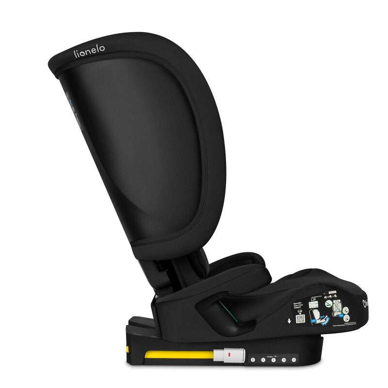 Scaun auto pliabil, Lionelo, Orin, i-Size, 100-150 cm, Tetiera reglabila in 14 pozitii, Spatar in 4 pozitii, Isofix+Top Tether, Sezut ergonomic, Husa transport, Suport sticla, Negru Carbon