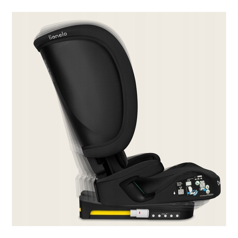 Scaun auto pliabil, Lionelo, Orin, i-Size, 100-150 cm, Tetiera reglabila in 14 pozitii, Spatar in 4 pozitii, Isofix+Top Tether, Sezut ergonomic, Husa transport, Suport sticla, Negru Carbon