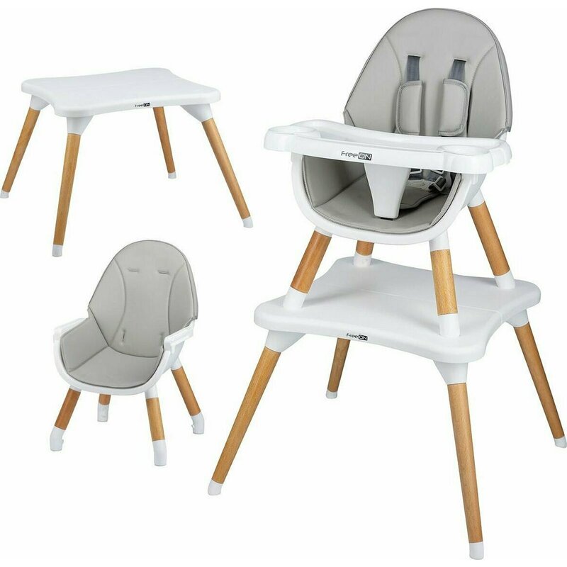 Scaun de masa, FreeON, Eos, 3 in 1, Multifunctional, Cu tavita reglabila si detasabila, Conform cu standardul european de securitate EN 14988:2017+A1:2020, Grey