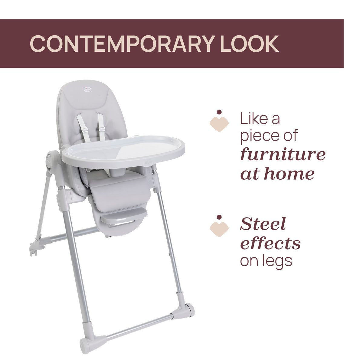 Scaun de masa Chicco Polly Armonia Steel, 0luni+ - gogobaby.ro