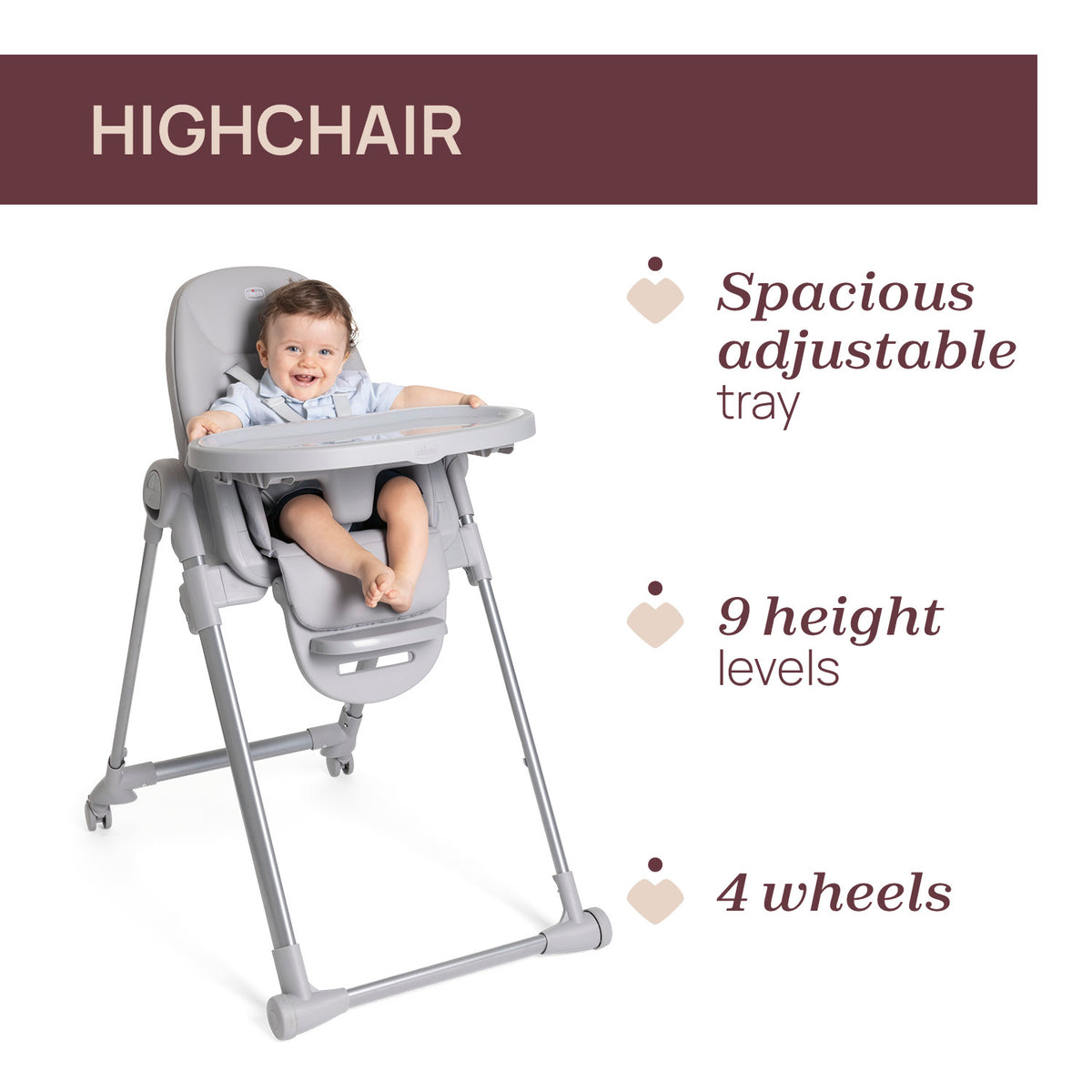 Scaun de masa Chicco Polly Armonia Steel, 0luni+ - gogobaby.ro