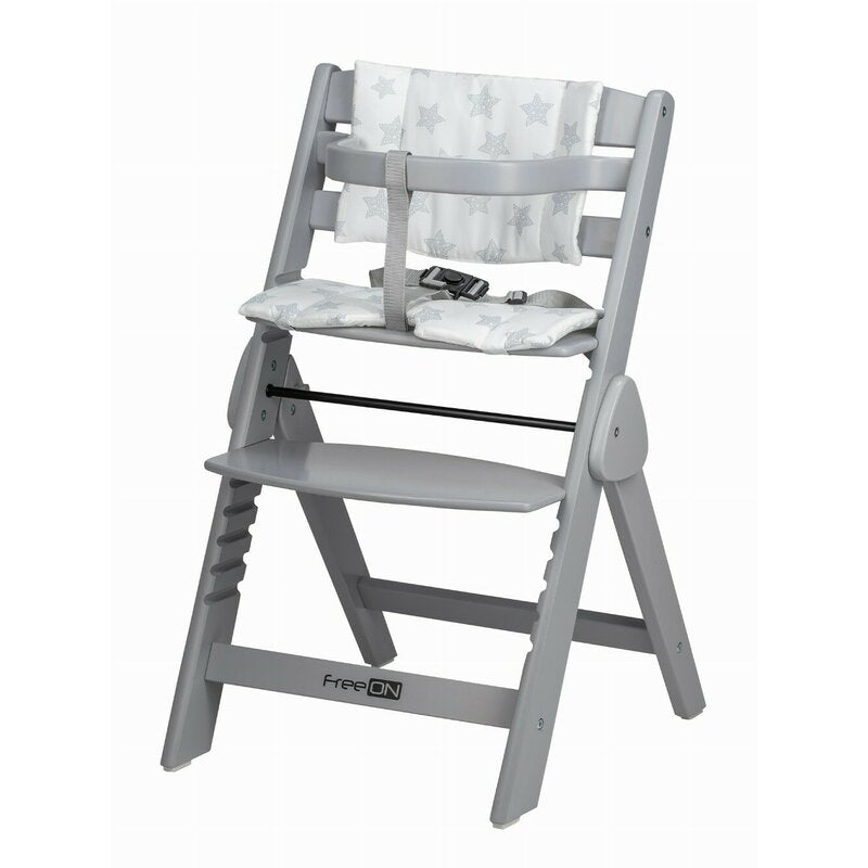 Scaun de masa, FreeON, Finny Fold, 6 luni - 15 Kg, Reglabil pe inaltime, Pernuta, Pliabil, Gray