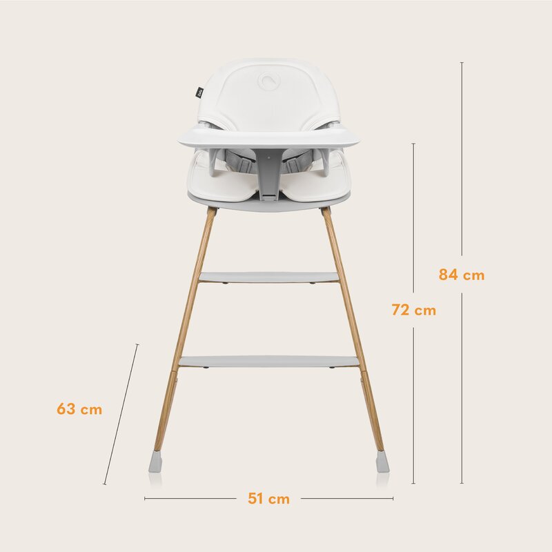 Scaun de masa, Lionelo, Dalia, 2 in 1, Transformabil, Cu 2 suporturi pentru picioare, Cu tavita detasabila, Sustine 60 kg, 6 luni+, Conform cu EN14988, Gri