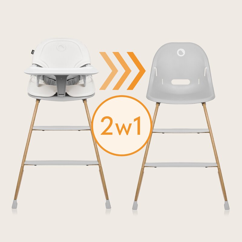 Scaun de masa, Lionelo, Dalia, 2 in 1, Transformabil, Cu 2 suporturi pentru picioare, Cu tavita detasabila, Sustine 60 kg, 6 luni+, Conform cu EN14988, Gri