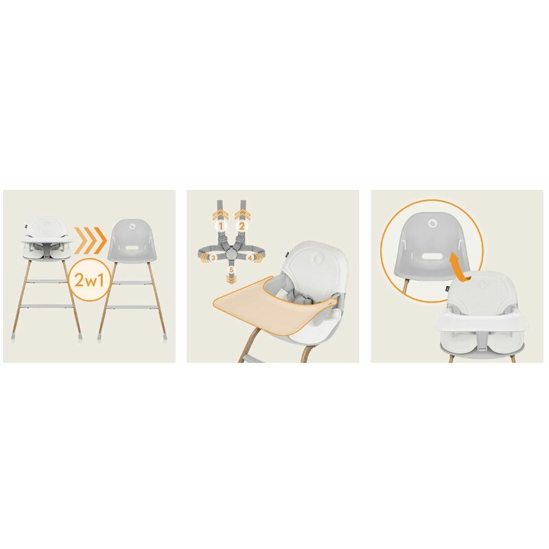Scaun de masa, Lionelo, Dalia, 2 in 1, Transformabil, Cu 2 suporturi pentru picioare, Cu tavita detasabila, Sustine 60 kg, 6 luni+, Conform cu EN14988, Gri