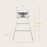 Scaun de masa, Lionelo, Dalia, 2 in 1, Transformabil, Cu 2 suporturi pentru picioare, Cu tavita detasabila, Sustine 60 kg, 6 luni+, Conform cu EN14988, Gri Stone