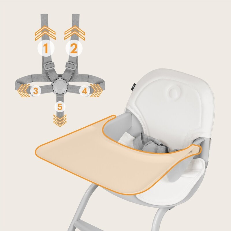 Scaun de masa, Lionelo, Dalia, 2 in 1, Transformabil, Cu 2 suporturi pentru picioare, Cu tavita detasabila, Sustine 60 kg, 6 luni+, Conform cu EN14988, Gri Stone