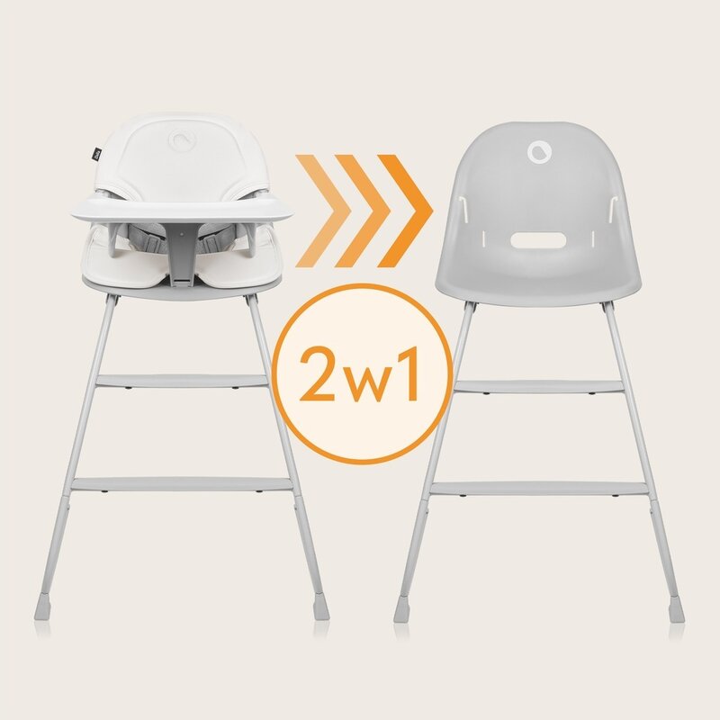 Scaun de masa, Lionelo, Dalia, 2 in 1, Transformabil, Cu 2 suporturi pentru picioare, Cu tavita detasabila, Sustine 60 kg, 6 luni+, Conform cu EN14988, Gri Stone