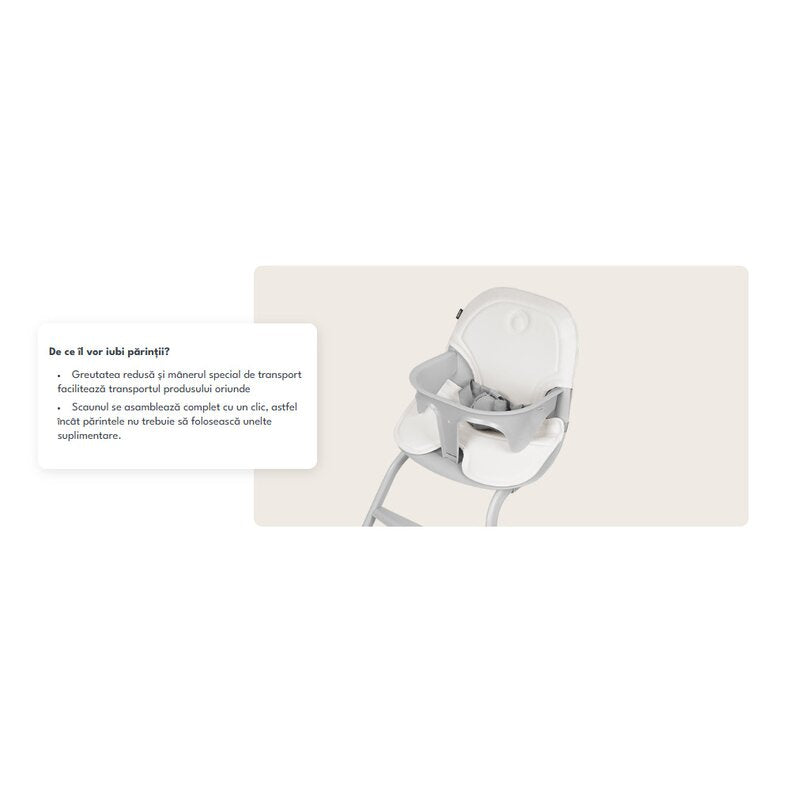 Scaun de masa, Lionelo, Dalia, 2 in 1, Transformabil, Cu 2 suporturi pentru picioare, Cu tavita detasabila, Sustine 60 kg, 6 luni+, Conform cu EN14988, Gri Stone
