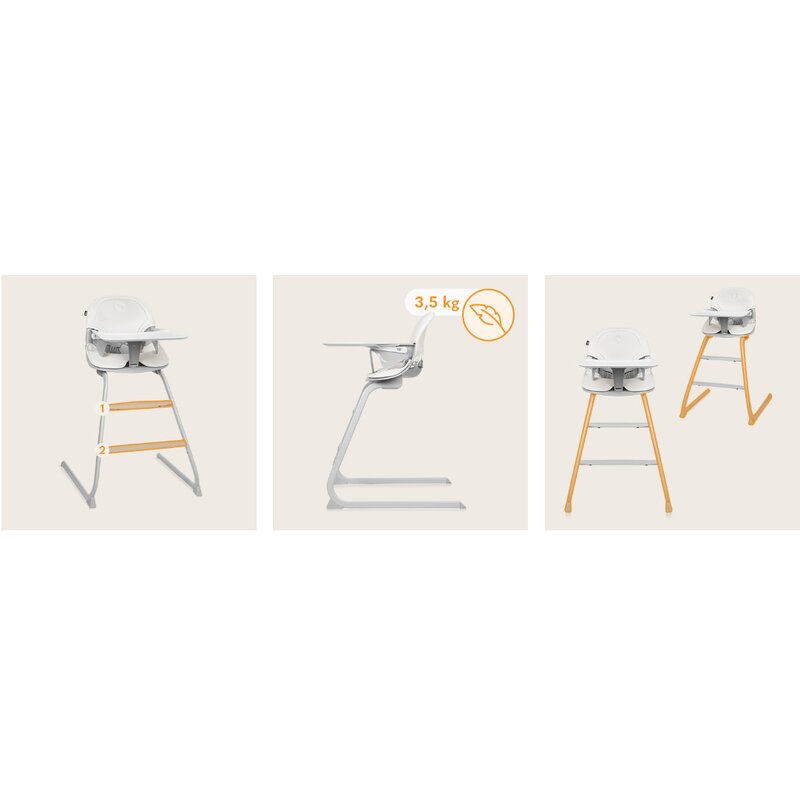 Scaun de masa, Lionelo, Dalia, 2 in 1, Transformabil, Cu 2 suporturi pentru picioare, Cu tavita detasabila, Sustine 60 kg, 6 luni+, Conform cu EN14988, Gri Stone