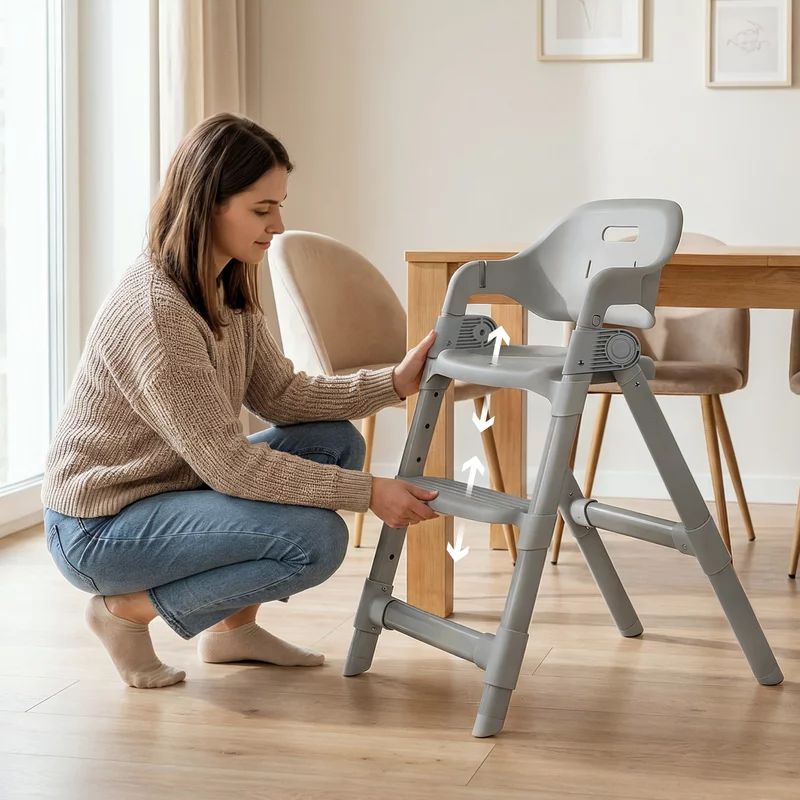 Scaun de masa, Lionelo, Matt, 3 in 1, Pliabil, Cu tava detasabila, Cu centuri de siguranta in 5 puncte, Suport pentru picioare si sezut reglabile, Pana la 110 kg, 6 luni – adult, Gri