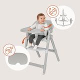 Scaun de masa, Lionelo, Matt, 3 in 1, Pliabil, Cu tava detasabila, Cu centuri de siguranta in 5 puncte, Suport pentru picioare si sezut reglabile, Pana la 110 kg, 6 luni – adult, Gri