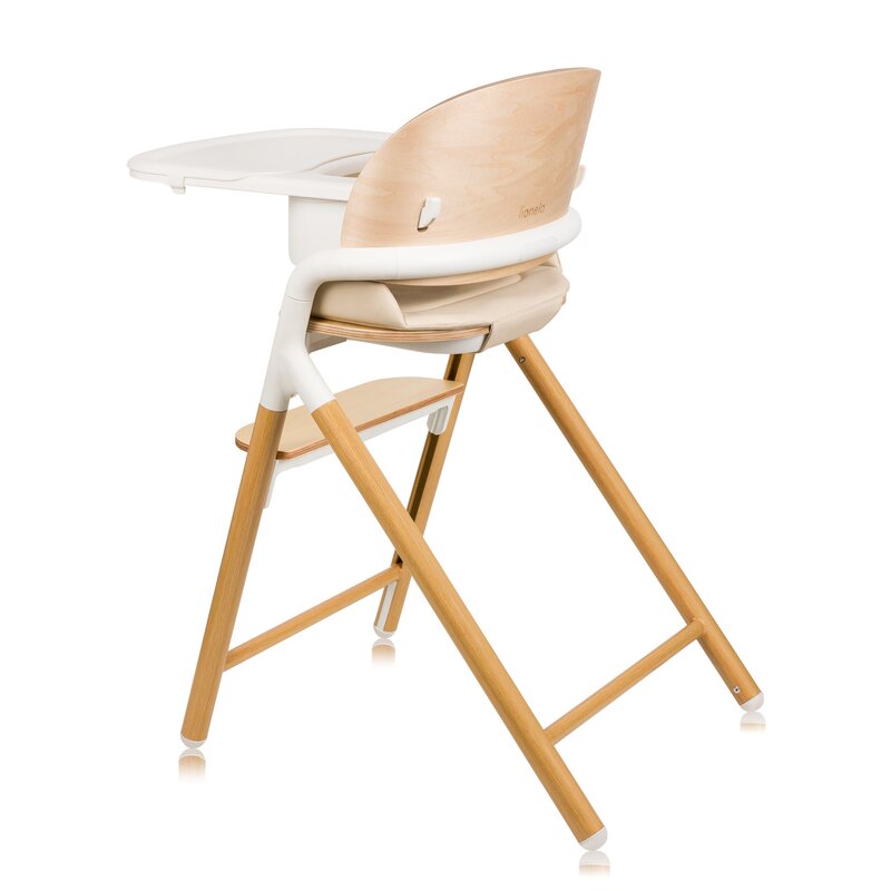 Scaun de masa multifunctional Celia, Lionelo, Din lemn de fag, 6 luni- adult, Reglabil pe inaltime, Spatar lat, Sezut ergonomic, Tavita silicon, Suport de picioare reglabil, Greutate maxima 90 Kg, Alb/Natural