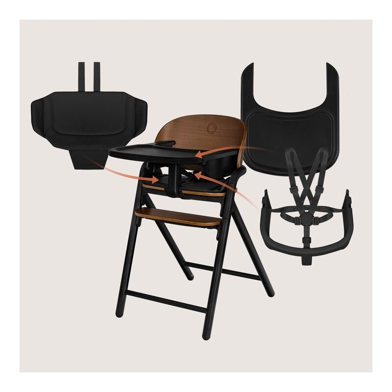 Scaun de masa multifunctional Celia, Lionelo, Din lemn de fag, 6 luni- adult, Reglabil pe inaltime, Husa impermeabila, Tavita silicon, Suport de picioare reglabil, Greutate maxima 90 Kg, Negru - gogobaby.ro