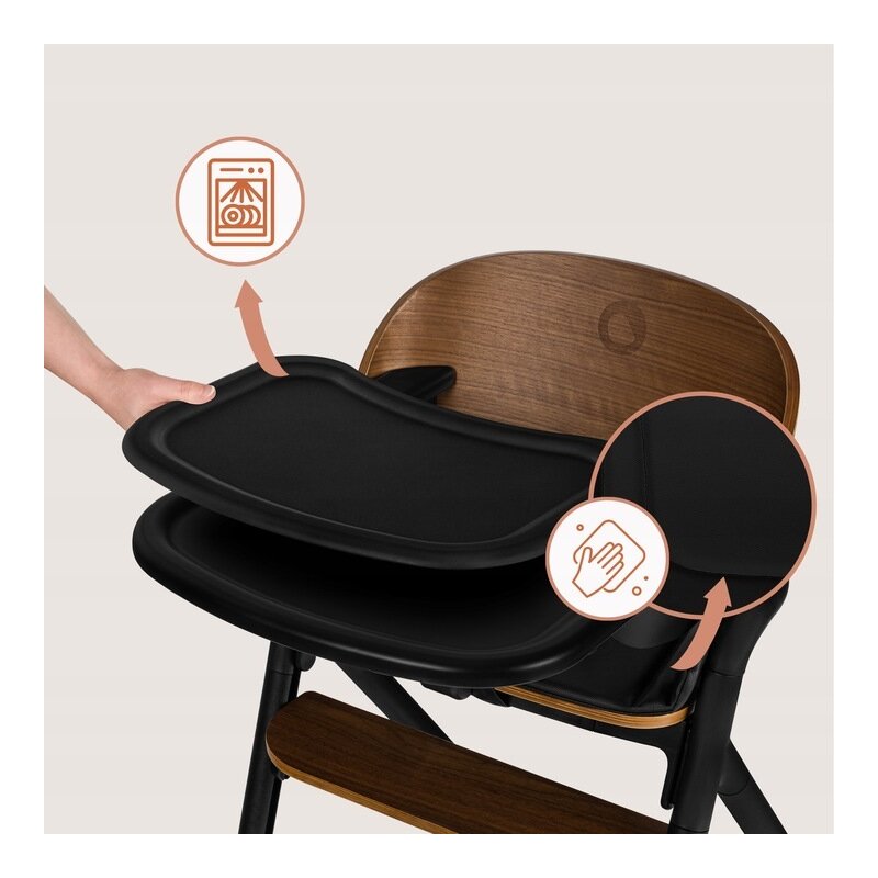 Scaun de masa multifunctional Celia, Lionelo, Din lemn de fag, 6 luni- adult, Reglabil pe inaltime, Husa impermeabila, Tavita silicon, Suport de picioare reglabil, Greutate maxima 90 Kg, Negru - gogobaby.ro