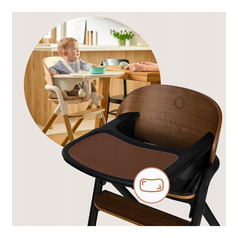 Scaun de masa multifunctional Celia, Lionelo, Din lemn de fag, 6 luni- adult, Reglabil pe inaltime, Husa impermeabila, Tavita silicon, Suport de picioare reglabil, Greutate maxima 90 Kg, Negru - gogobaby.ro