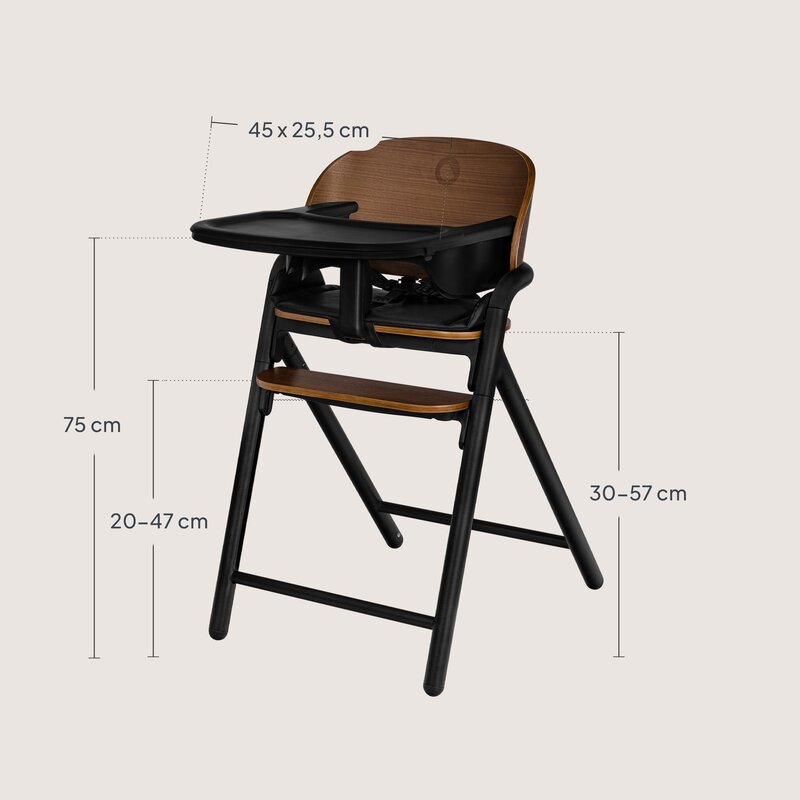 Scaun de masa multifunctional Celia, Lionelo, Din lemn de fag, 6 luni- adult, Reglabil pe inaltime, Husa impermeabila, Tavita silicon, Suport de picioare reglabil, Greutate maxima 90 Kg, Negru - gogobaby.ro