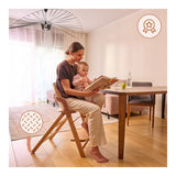 Scaun de masa multifunctional Megan, Lionelo, Din lemn de fag, 6 luni- adult, Reglabil pe inaltime, Husa impermeabila, Tavita silicon, Suport de picioare reglabil, Greutate maxima 110 Kg, Alb/Natur