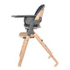 Scaun de masa multifunctional Megan, Lionelo, Din lemn de fag, 6 luni- adult, Reglabil pe inaltime, Husa impermeabila, Tavita silicon, Suport de picioare reglabil, Greutate maxima 110 Kg, Gri
