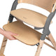 Scaun de masa multifunctional Megan, Lionelo, Din lemn de fag, 6 luni- adult, Reglabil pe inaltime, Husa impermeabila, Tavita silicon, Suport de picioare reglabil, Greutate maxima 110 Kg, Gri