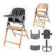 Scaun de masa multifunctional Megan, Lionelo, Din lemn de fag, 6 luni- adult, Reglabil pe inaltime, Husa impermeabila, Tavita silicon, Suport de picioare reglabil, Greutate maxima 110 Kg, Gri