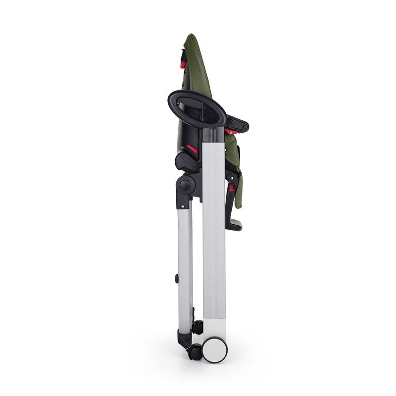 Scaun de masa, Petite&Mars, Tasty, Multifunctional, Pana la 15 kg, Reglabil pe inaltime in 7 pozitii, Spatar reglabil pana la 175 grade, Suport picioare si tavita reglabile, Cu roti, Aluminiu, Mature Olive